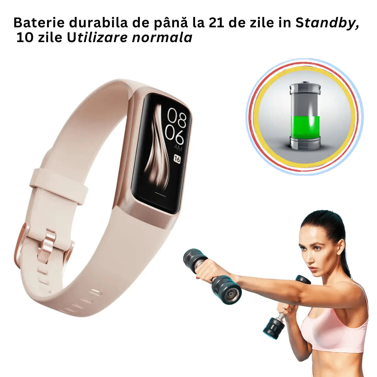 Ceas si Bratara Fitness 2 in 1 TechGS®, Roz - Cumpara24