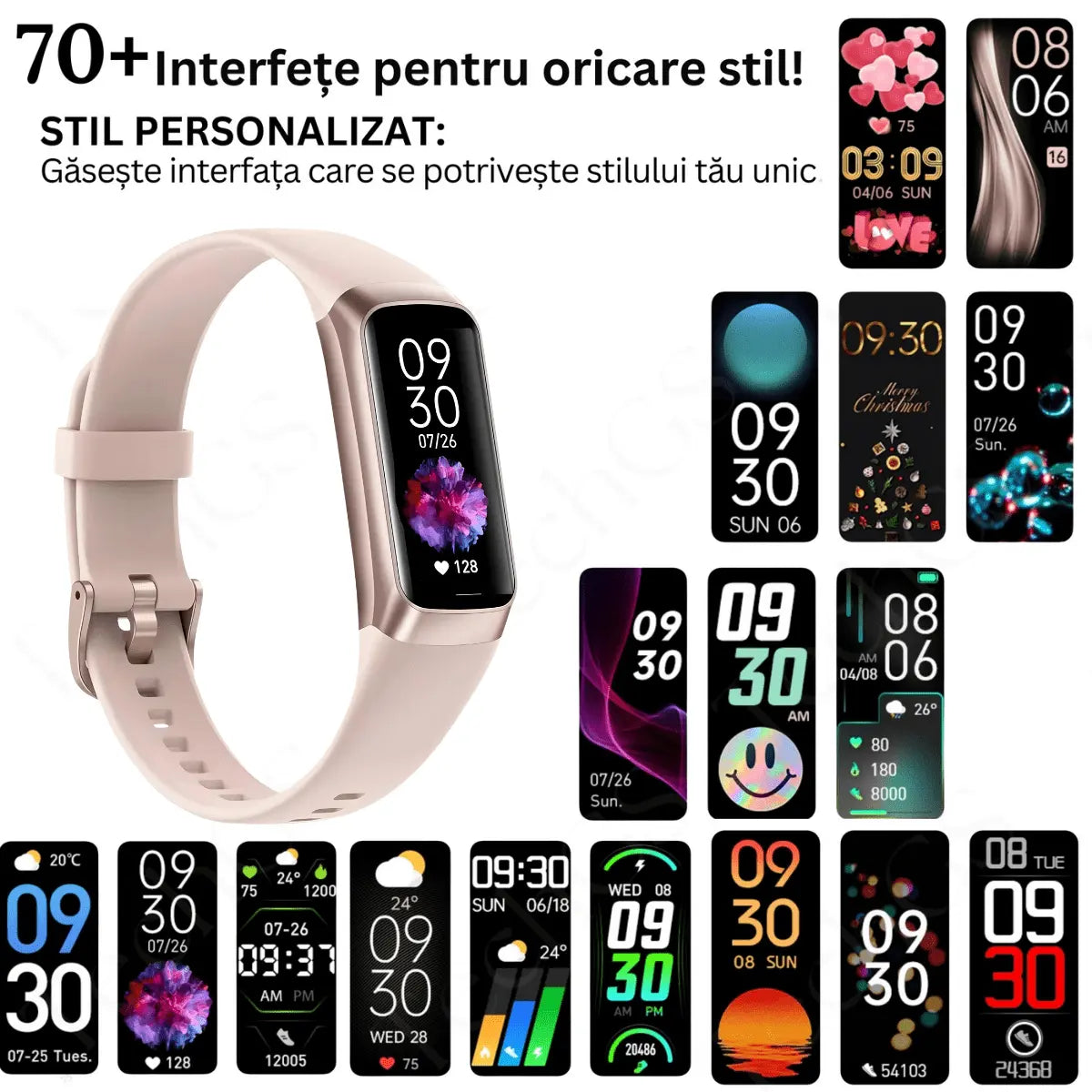 Ceas si Bratara Fitness 2 in 1 TechGS®, Roz - Cumpara24