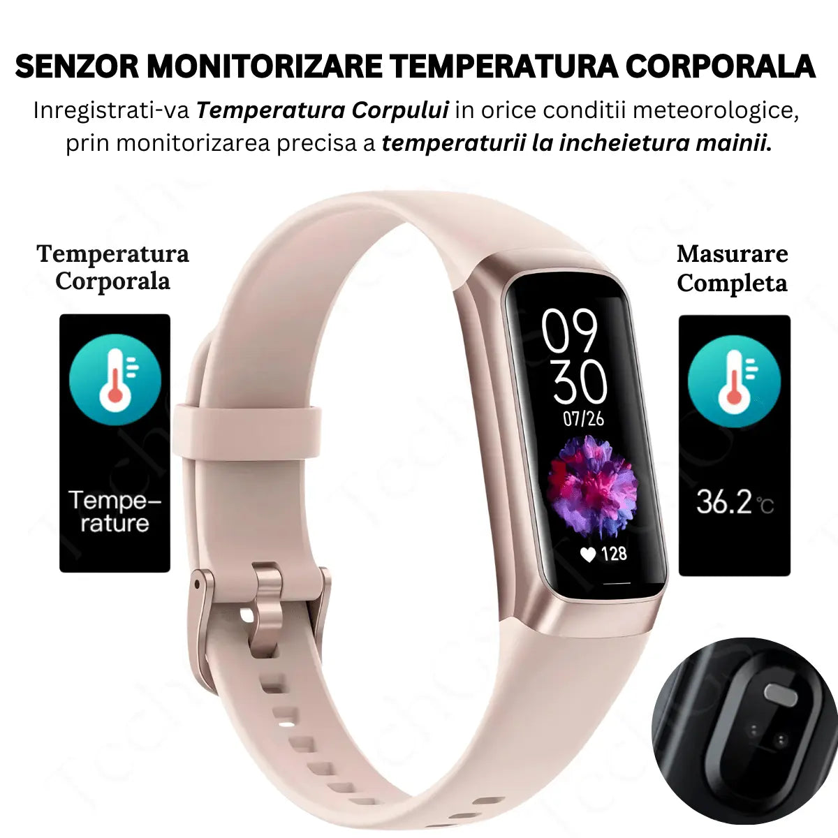 Ceas si Bratara Fitness 2 in 1 TechGS®, Roz - Cumpara24
