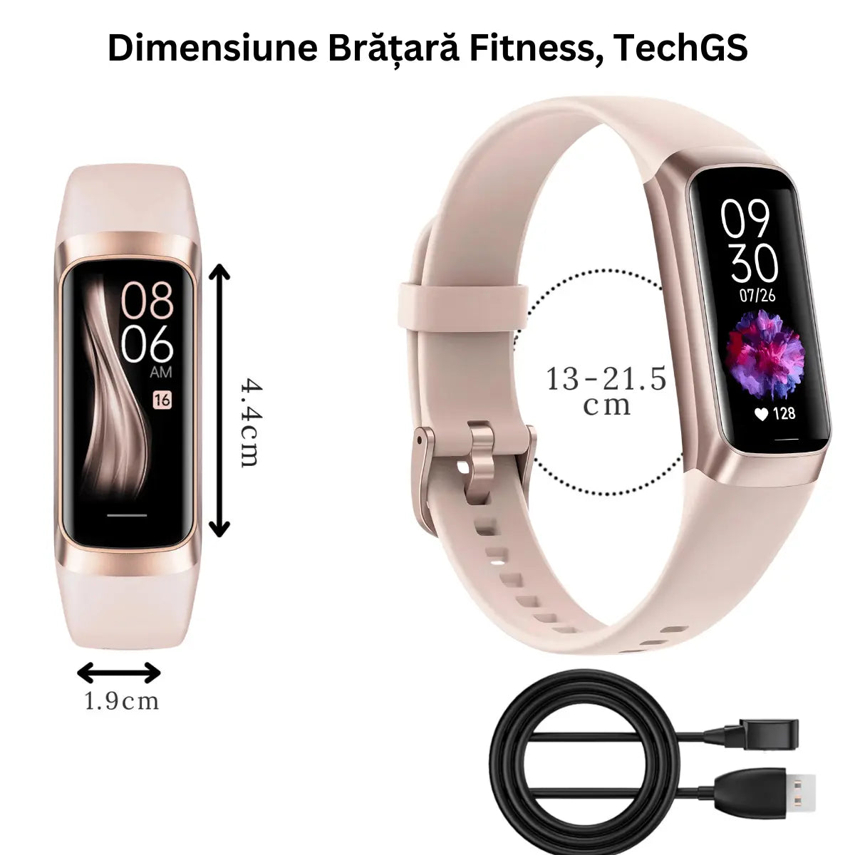 Ceas si Bratara Fitness 2 in 1 TechGS®, Roz - Cumpara24