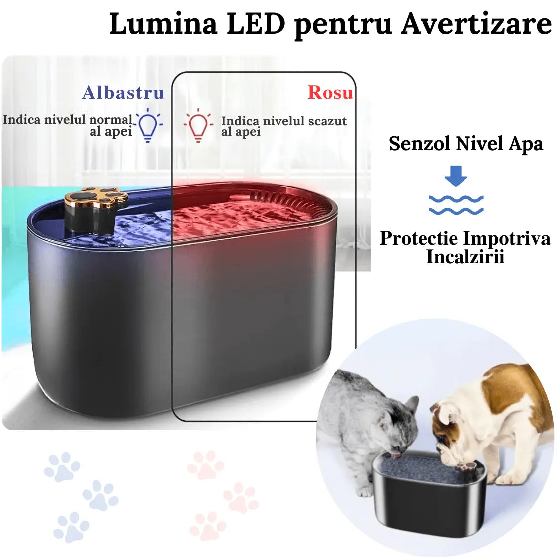 Dispenser de Apa Automat, Tip Fantana pentru Pisici/Caini cu Purificare si Filtrare prin Carbune Activ, Led Luminos, 3L, Senzor Nivel Apa, Silentios, Adaptor Priza, Dark Gray - Cumpara24