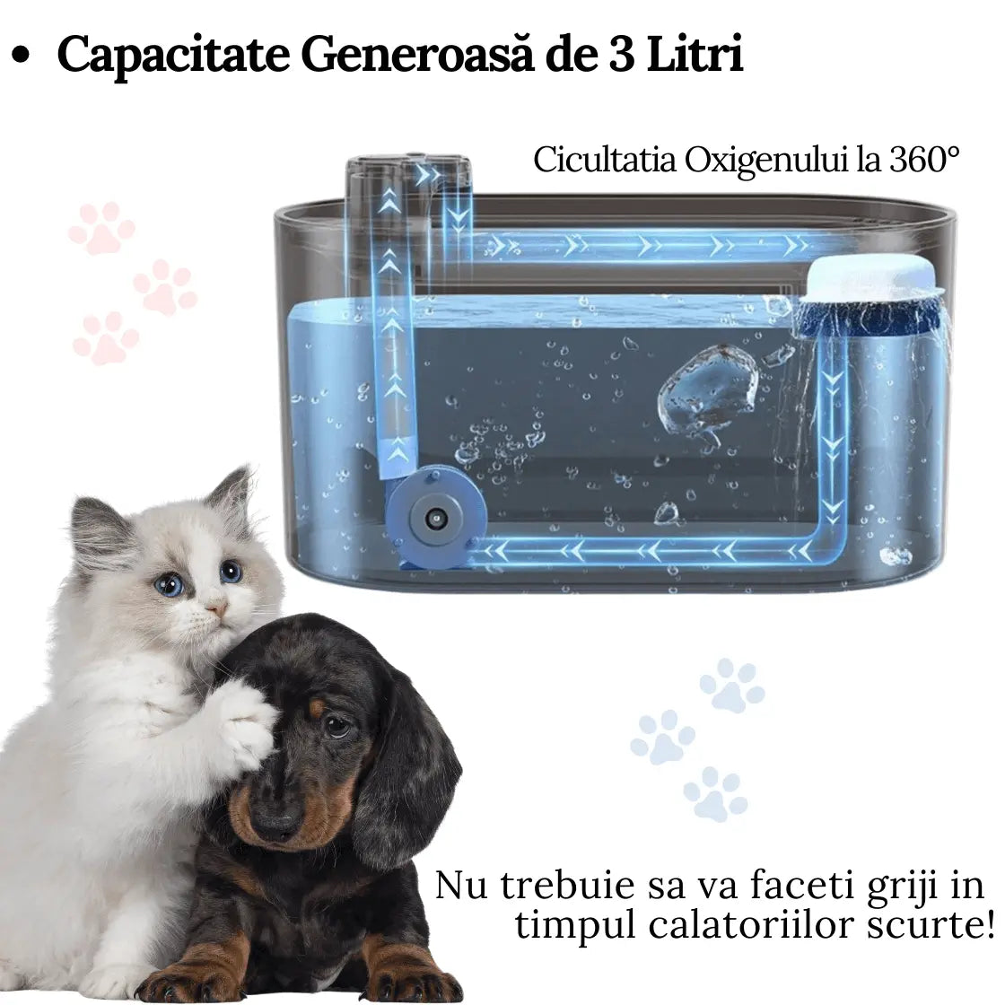 Dispenser de Apa Automat, Tip Fantana pentru Pisici/Caini cu Purificare si Filtrare prin Carbune Activ, Led Luminos, 3L, Senzor Nivel Apa, Silentios, Adaptor Priza, Dark Gray - Cumpara24