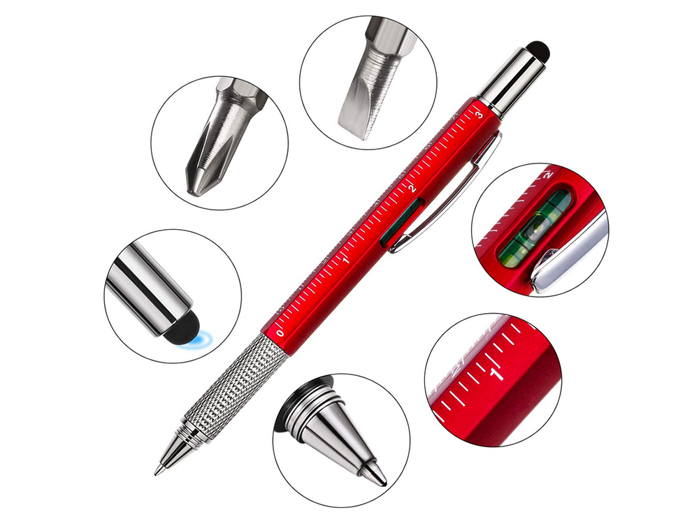 Pix Multifunctional Constructii, 6 in 1, Nivela, Rosu