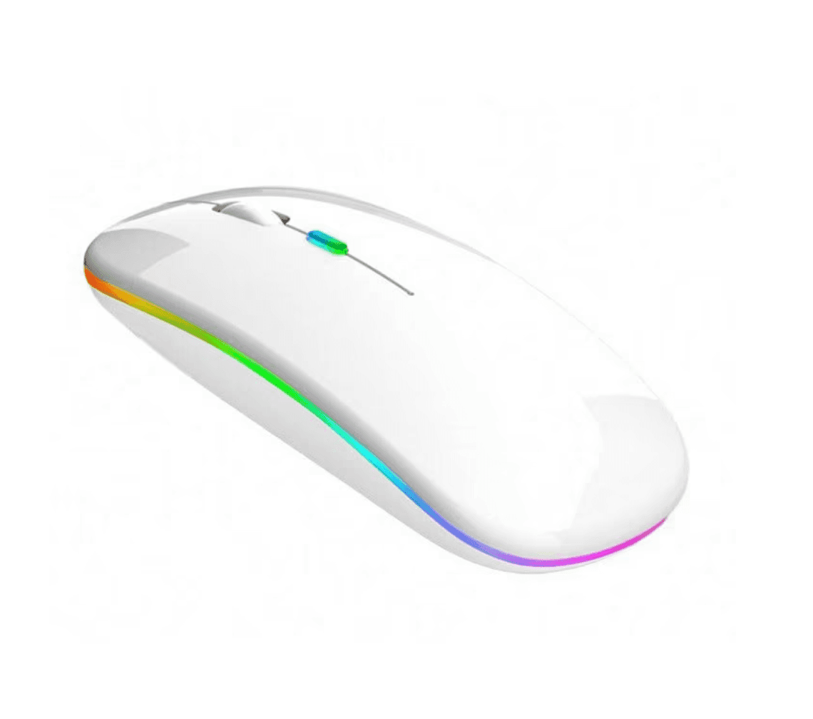 Mouse Wireless Fara Fir Ultra Slim, Bluetooth, USB, Reincarcabil si Fara Zgomot BT5.2 + 2.4Ghz, 1600DPI, LED RGB, Alb - Cumpara24