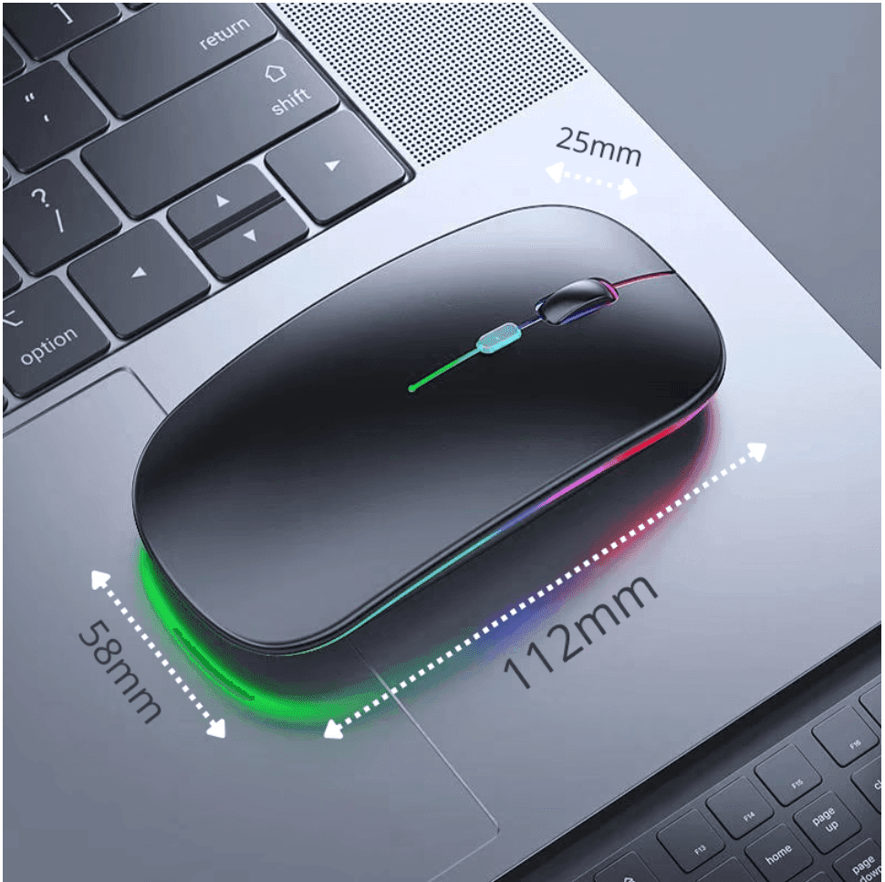 Mouse Wireless Fara Fir Ultra Slim, Bluetooth, USB, Reincarcabil si Fara Zgomot BT5.2 + 2.4Ghz, 1600DPI, LED RGB, Negru - Cumpara24
