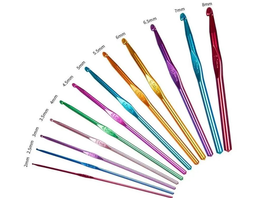 Set 12 Piese de Crosetat din Aluminiu, Culori si Marimi Diferite, Dimensiuni intre 2 si 8 mm - Cumpara24