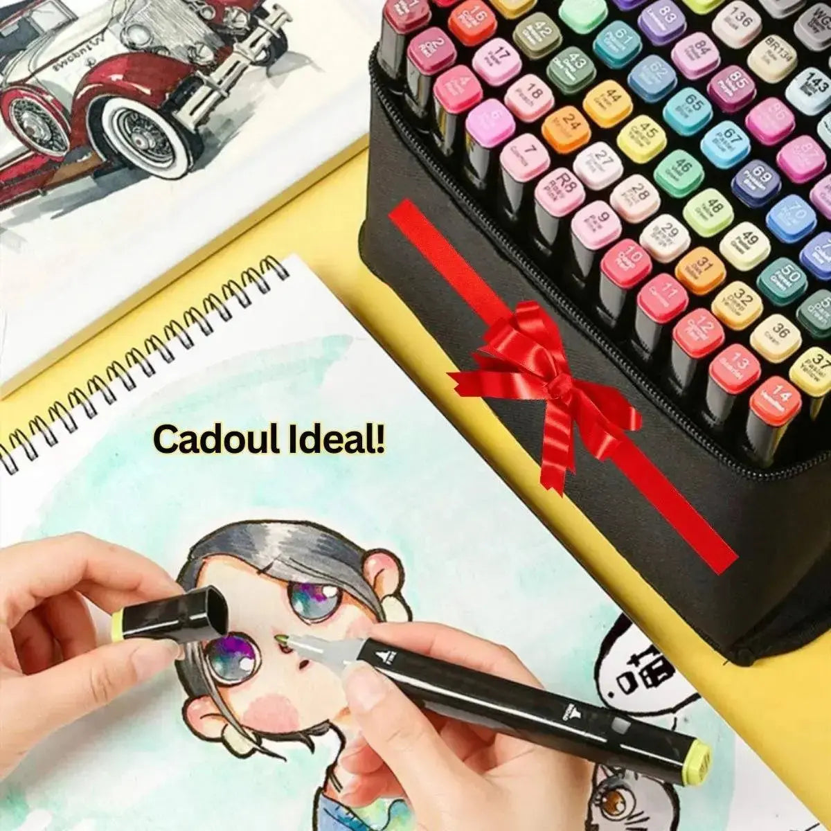 Set Markere Duble, Carioci Profesionale, Cu Cerneala pe Baza de Alcool, 168 DE CULORI, Multicolore - Cumpara24