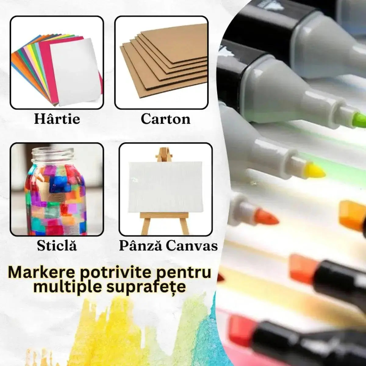 Set Markere Duble, Carioci Profesionale, Cu Cerneala pe Baza de Alcool, 168 DE CULORI, Multicolore - Cumpara24