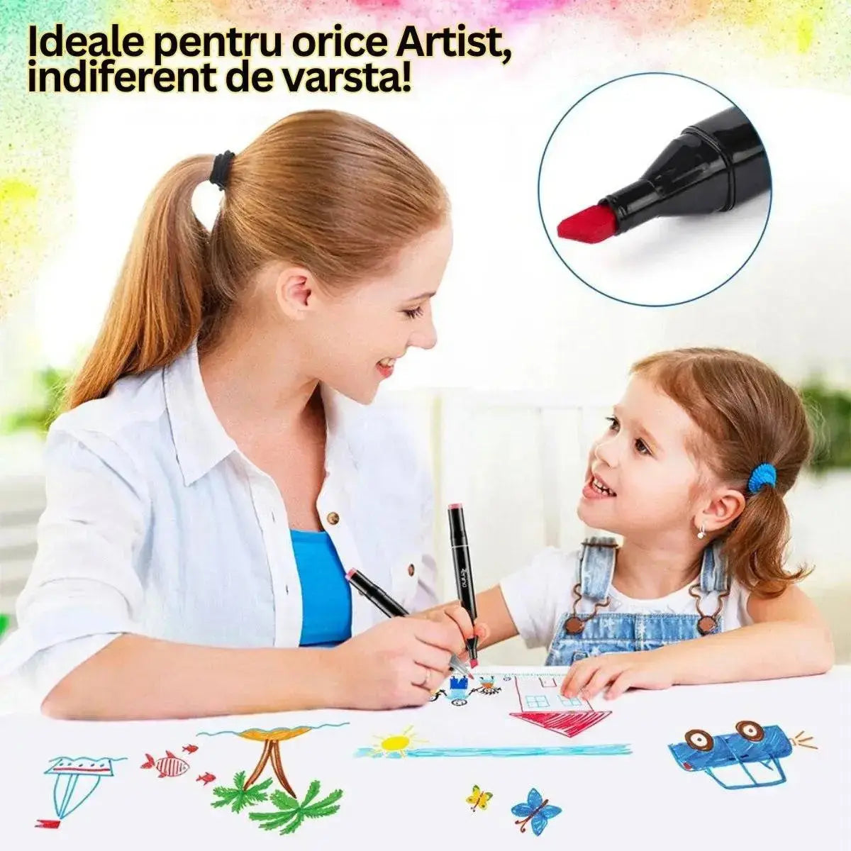 Set Markere Duble, Carioci Profesionale, Cu Cerneala pe Baza de Alcool, 168 DE CULORI, Multicolore - Cumpara24