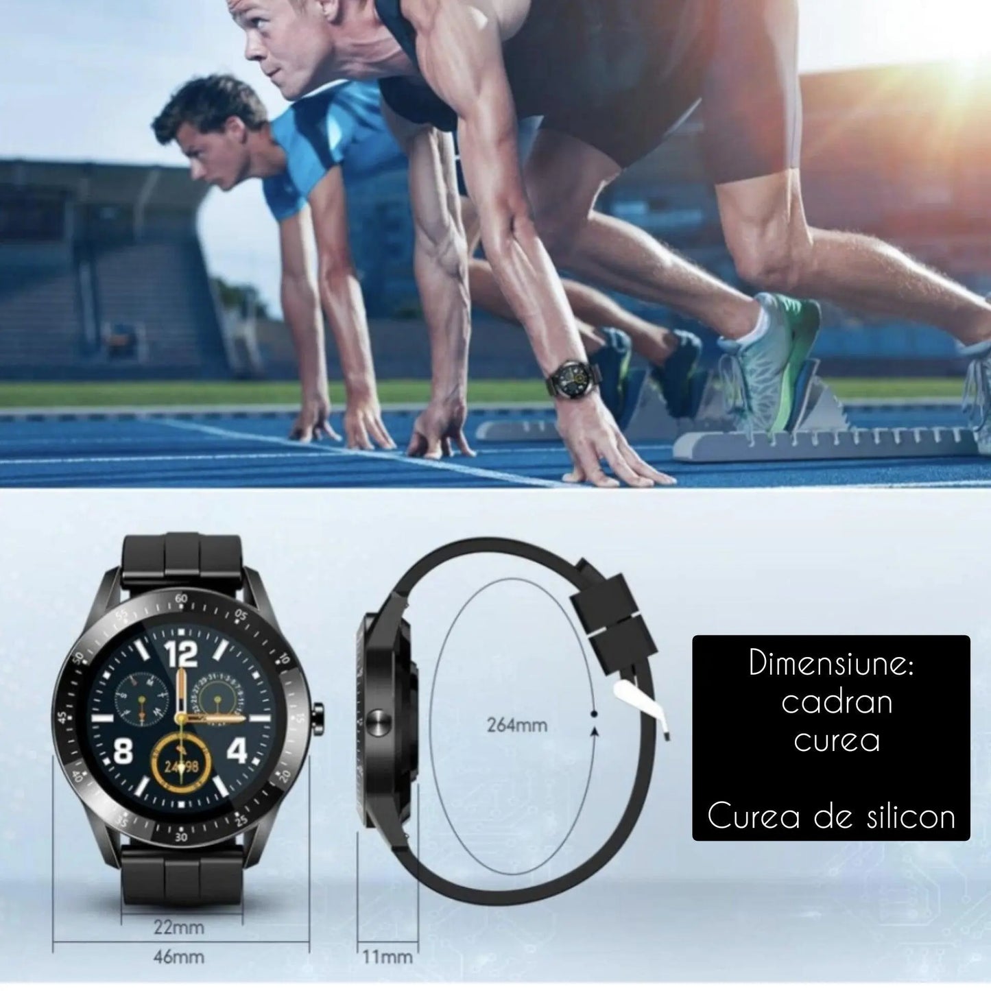 Ceas SmartWatch Barbati,TechGS®, Casual Fitness S11, Notificari Inteligente Apeluri/Sms/Social Media, Monitorizare Activitati Fizice, Ritm Cardiac, Pedometru, Negru - Cumpara24