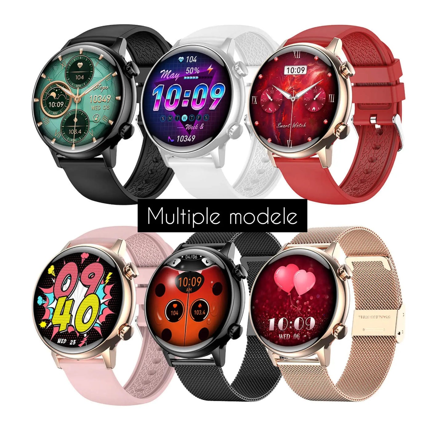 Ceas Smartwatch Dama,TechGS®, Ecran AMOLED HD 1.1 inch, Preluare Apeluri și Mesaje direct de pe Ceas, Monitorizare sănătate: Ritm cardiac/Tensiune arterială/Oxigen, Alarma, Asistent Vocal, IP68 - Cumpara24