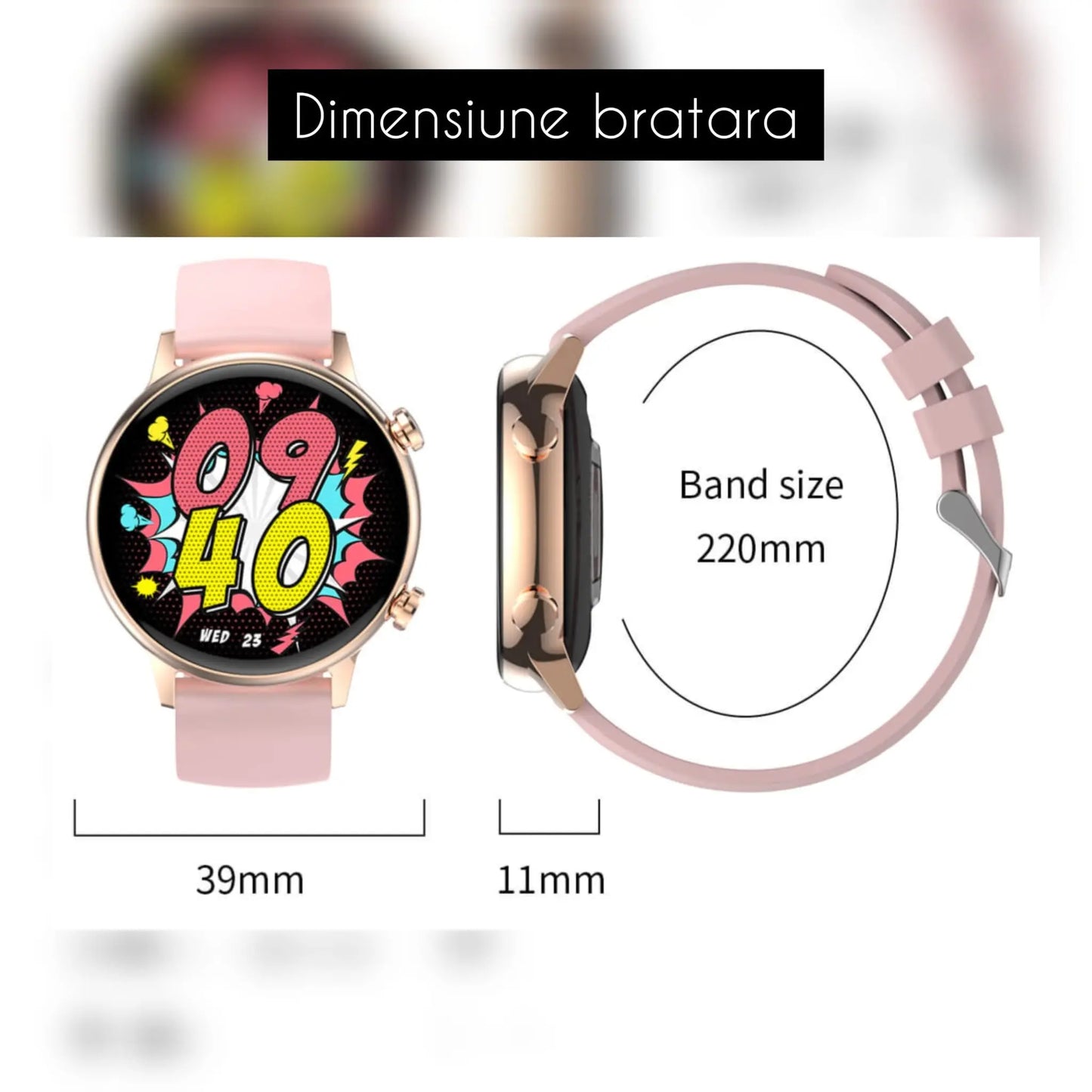 Ceas Smartwatch Dama,TechGS®, Ecran AMOLED HD 1.1 inch, Preluare Apeluri și Mesaje direct de pe Ceas, Monitorizare sănătate: Ritm cardiac/Tensiune arterială/Oxigen, Alarma, Asistent Vocal, IP68 - Cumpara24
