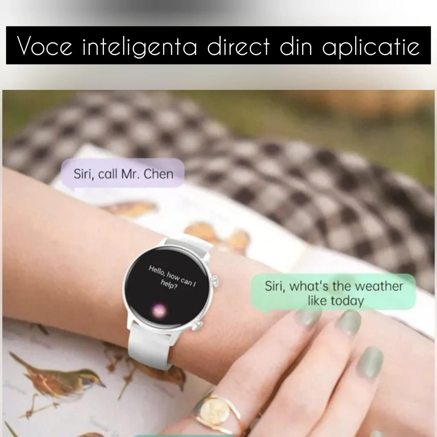 Ceas Smartwatch Dama,TechGS®, Ecran AMOLED HD 1.1 inch, Preluare Apeluri și Mesaje direct de pe Ceas, Monitorizare sănătate: Ritm cardiac/Tensiune arterială/Oxigen, Alarma, Asistent Vocal, IP68 - Cumpara24