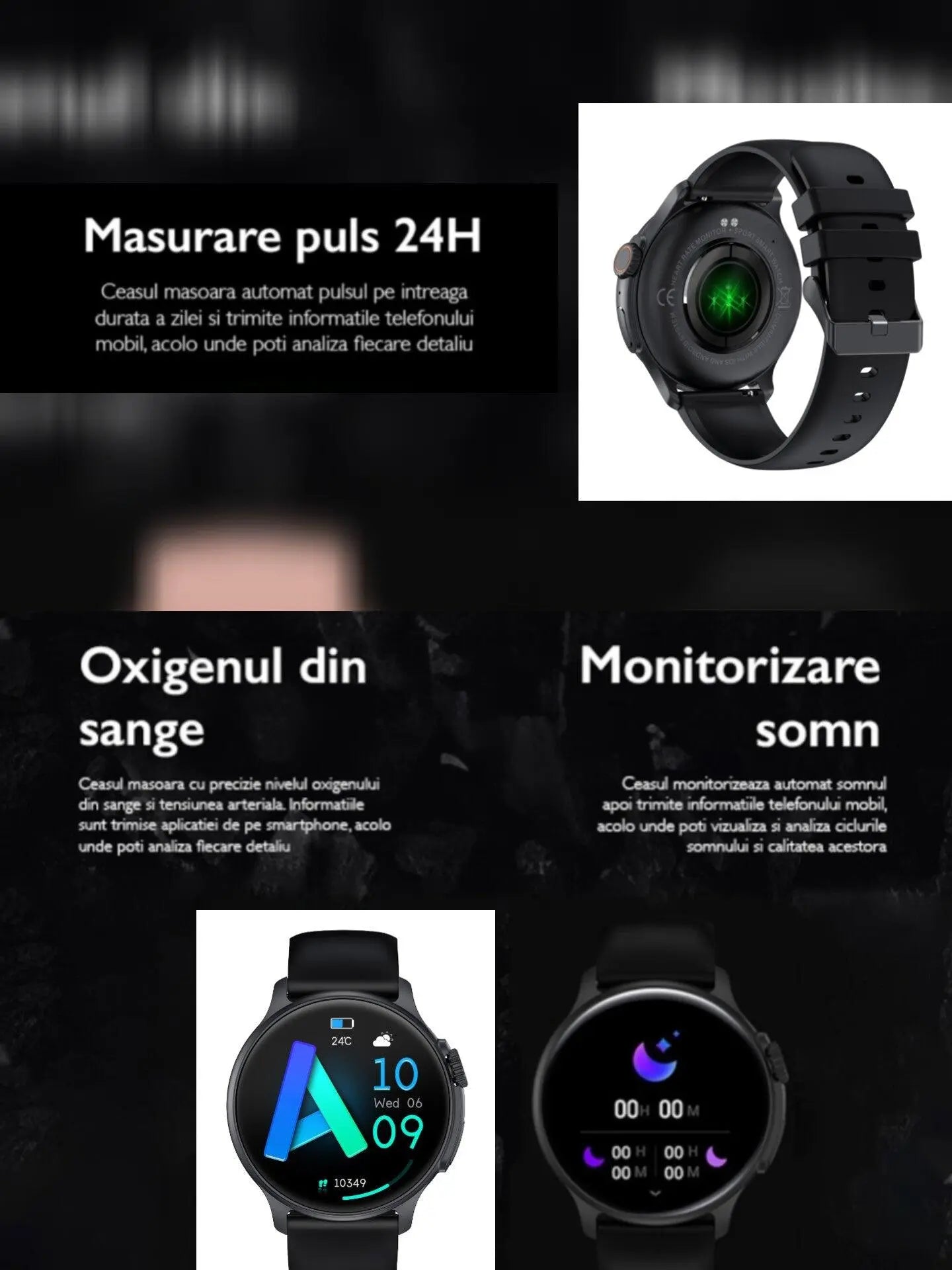 Ceas Smartwatch Unisex, TechGS®, Ecran AMOLED HD de 1.43 inch, Functie Always ON, Rezistenta Inalta, Convorbire prin Bluetooth, Negru - Cumpara24