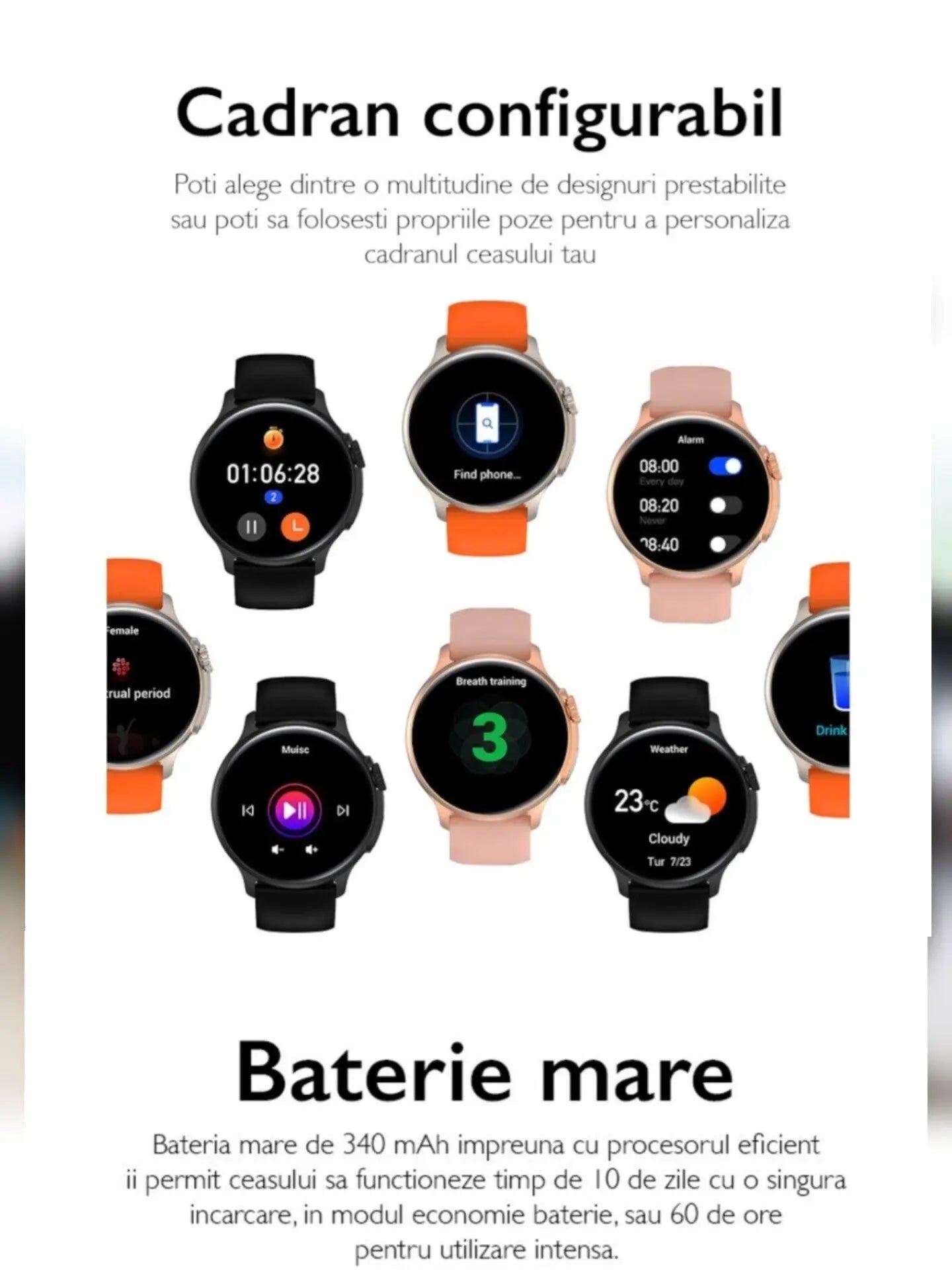 Ceas Smartwatch Unisex, TechGS®, Ecran AMOLED HD de 1.43 inch, Functie Always ON, Rezistenta Inalta, Convorbire prin Bluetooth, Negru - Cumpara24