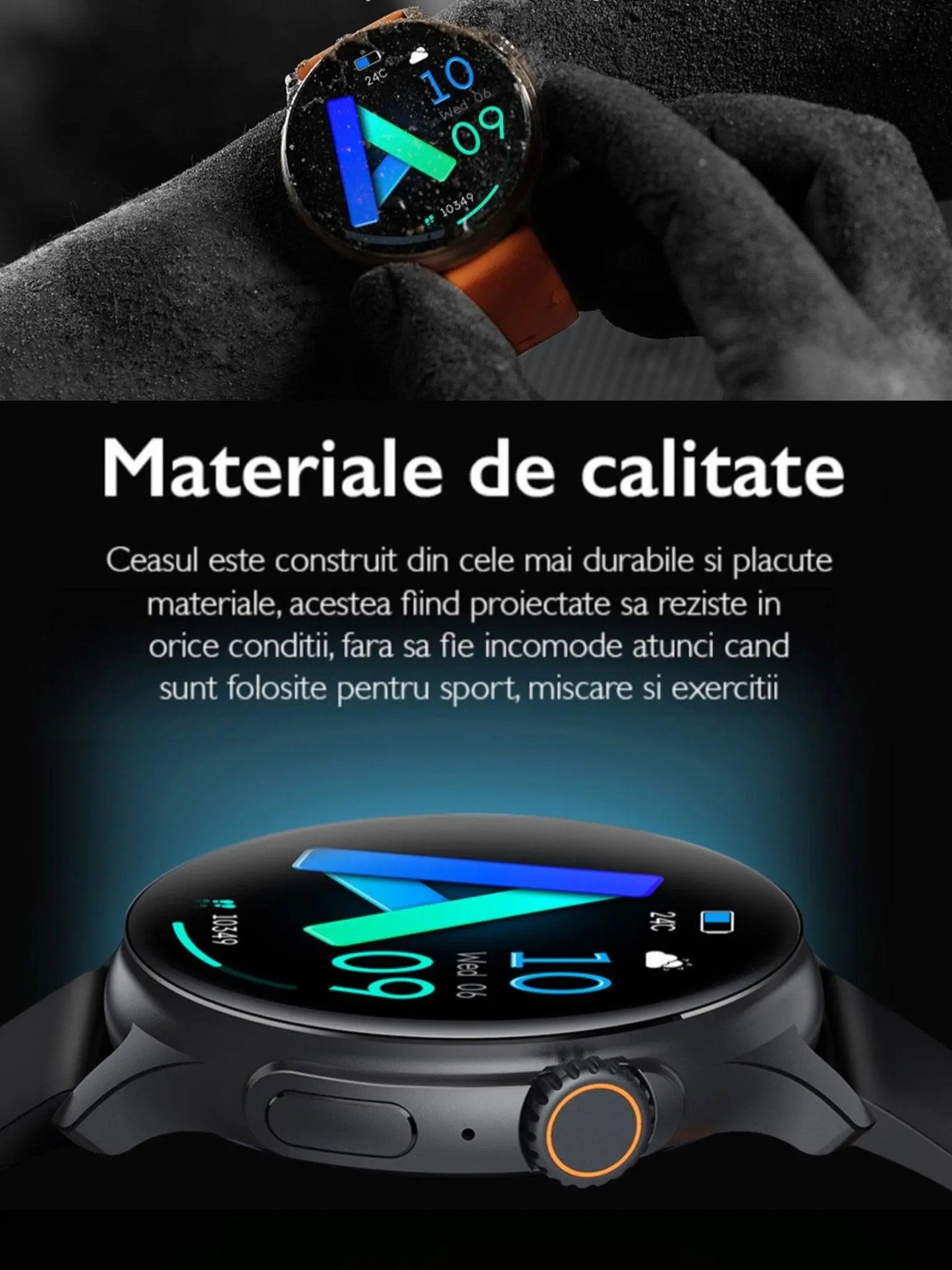 Ceas Smartwatch Unisex, TechGS®, Ecran AMOLED HD de 1.43 inch, Functie Always ON, Rezistenta Inalta, Convorbire prin Bluetooth, Negru - Cumpara24