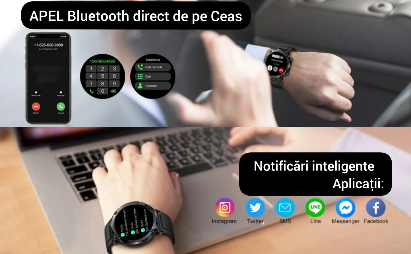 Ceas Smartwatch,TechGS®, pentru expeditii cu aliaje Militare, Baterie 600 mAh, Meniu în Limba Română + Folie de Protecție Ecran - Cumpara24