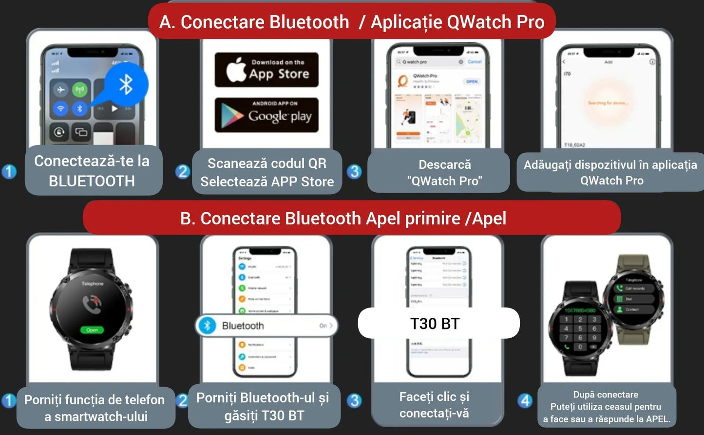 Ceas Smartwatch,TechGS®, pentru expeditii cu aliaje Militare, Baterie 600 mAh, Meniu în Limba Română + Folie de Protecție Ecran - Cumpara24