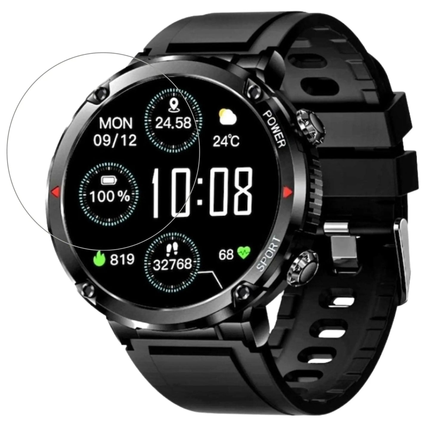 Ceas Smartwatch,TechGS®, pentru expeditii cu aliaje Militare, Baterie 600 mAh, Meniu în Limba Română + Folie de Protecție Ecran - Cumpara24