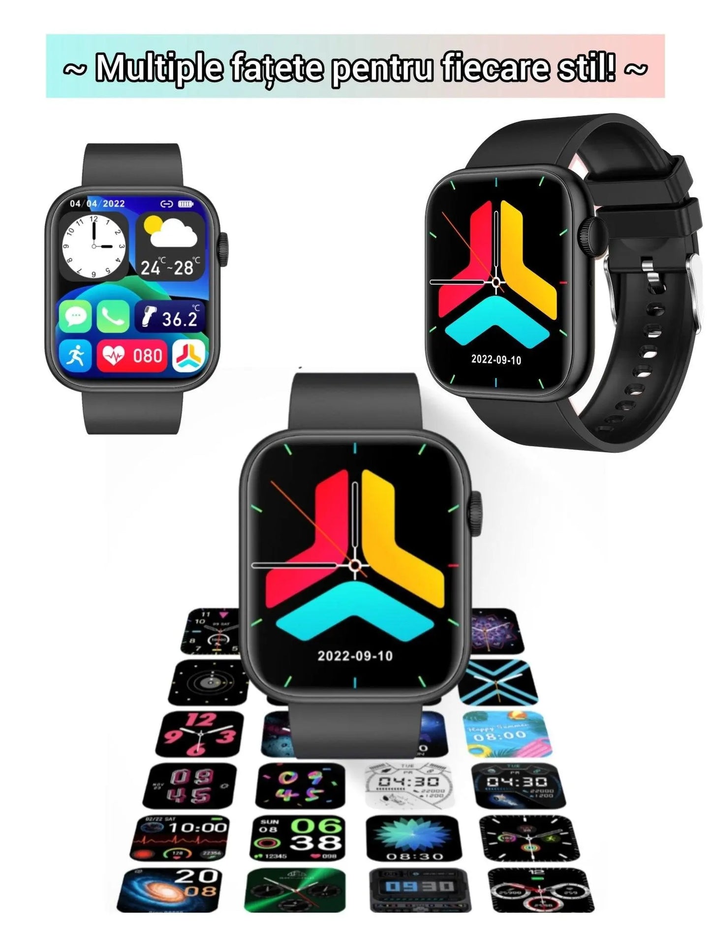 Smartwatch TechGS®, Ecran TFT HD 1.85", Bluetooth 5.2, Monitorizare Cardiaca/Oxigen Sange/Temperatura, 100+ Modele Sportive, Rezistent la Apa IP67, Apeluri Bluetooth, Compatibil Android & iOS, Negru - Cumpara24