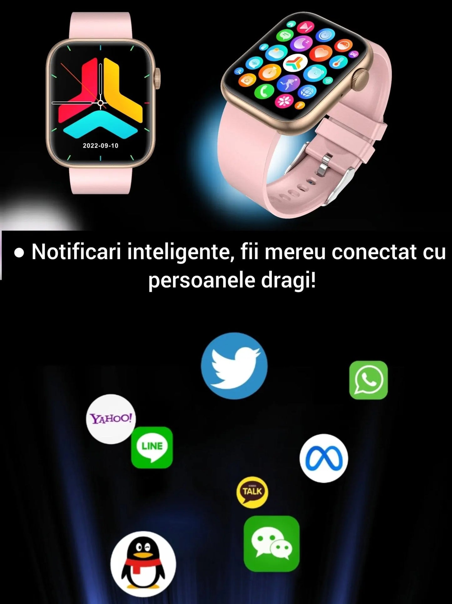 Smartwatch TechGS®, Ecran TFT HD 1.85", Bluetooth 5.2, Monitorizare Cardiaca/Oxigen Sange/Temperatura, 100+ Modele Sportive, Rezistent la Apa IP67, Apeluri Bluetooth, Compatibil Android & iOS, Roz - Cumpara24