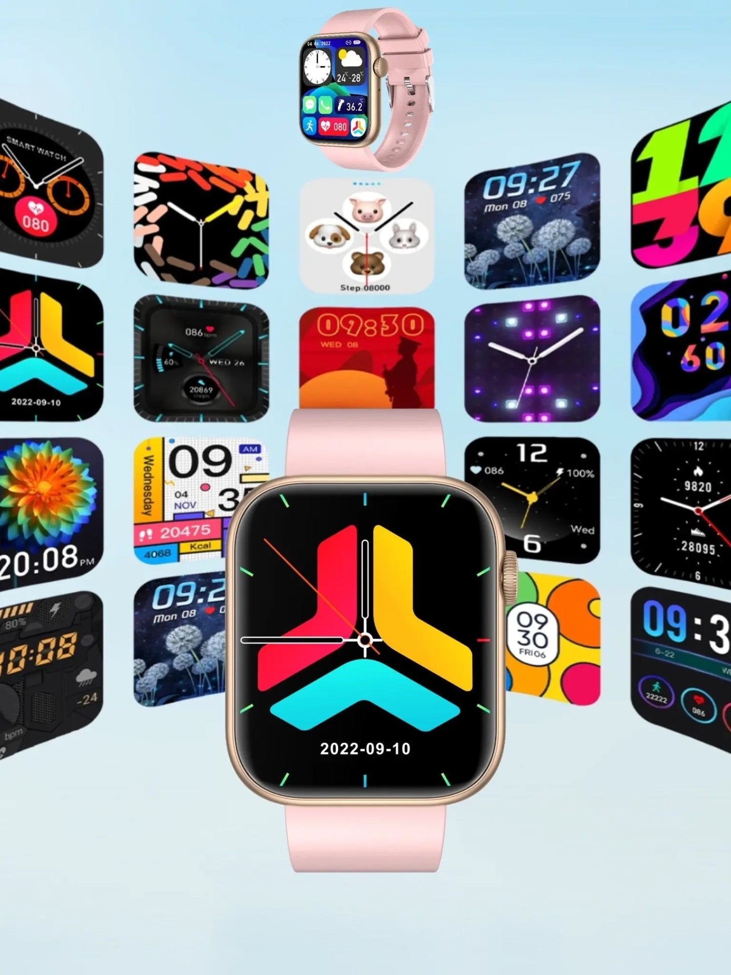 Smartwatch TechGS®, Ecran TFT HD 1.85", Bluetooth 5.2, Monitorizare Cardiaca/Oxigen Sange/Temperatura, 100+ Modele Sportive, Rezistent la Apa IP67, Apeluri Bluetooth, Compatibil Android & iOS, Roz - Cumpara24