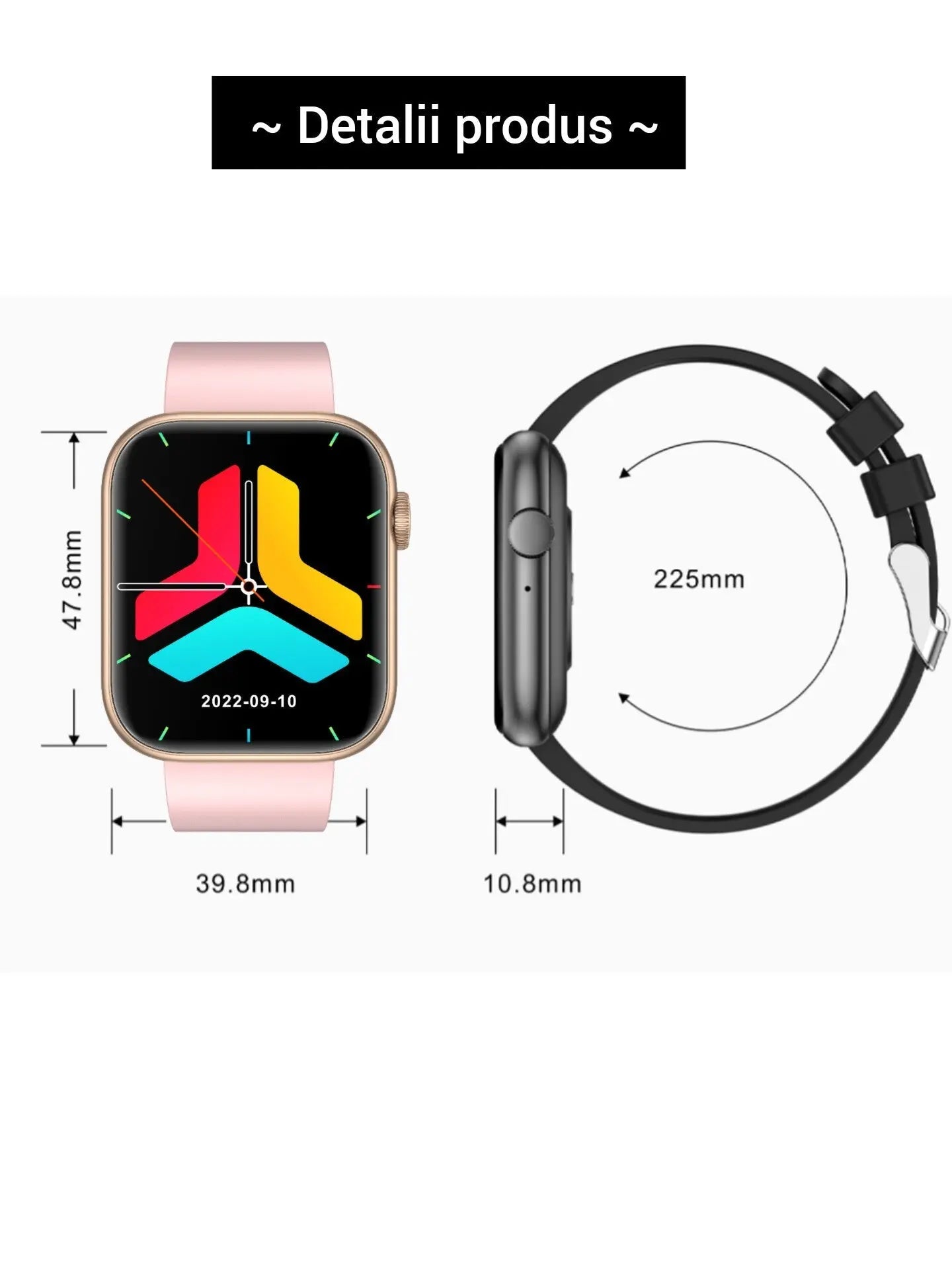 Smartwatch TechGS®, Ecran TFT HD 1.85", Bluetooth 5.2, Monitorizare Cardiaca/Oxigen Sange/Temperatura, 100+ Modele Sportive, Rezistent la Apa IP67, Apeluri Bluetooth, Compatibil Android & iOS, Roz - Cumpara24