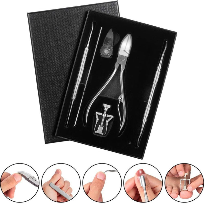 Kit Profesional pentru Unghii cu Probleme, Pentru Maini si Picioare din Otel, 6 Unelte Profesionale + Cutie de Depozitare