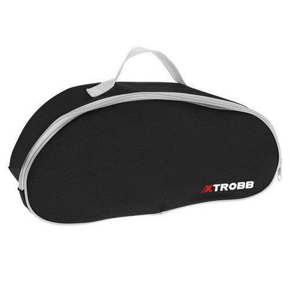Geantă de transport neagră pentru aspirator auto portabil, ideală pentru depozitare și transport ușor al accesoriilor.