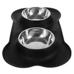 Bol Dublu pentru Caini si Pisici din Metal + Silicon, 450 ml, Negru - Cumpara24