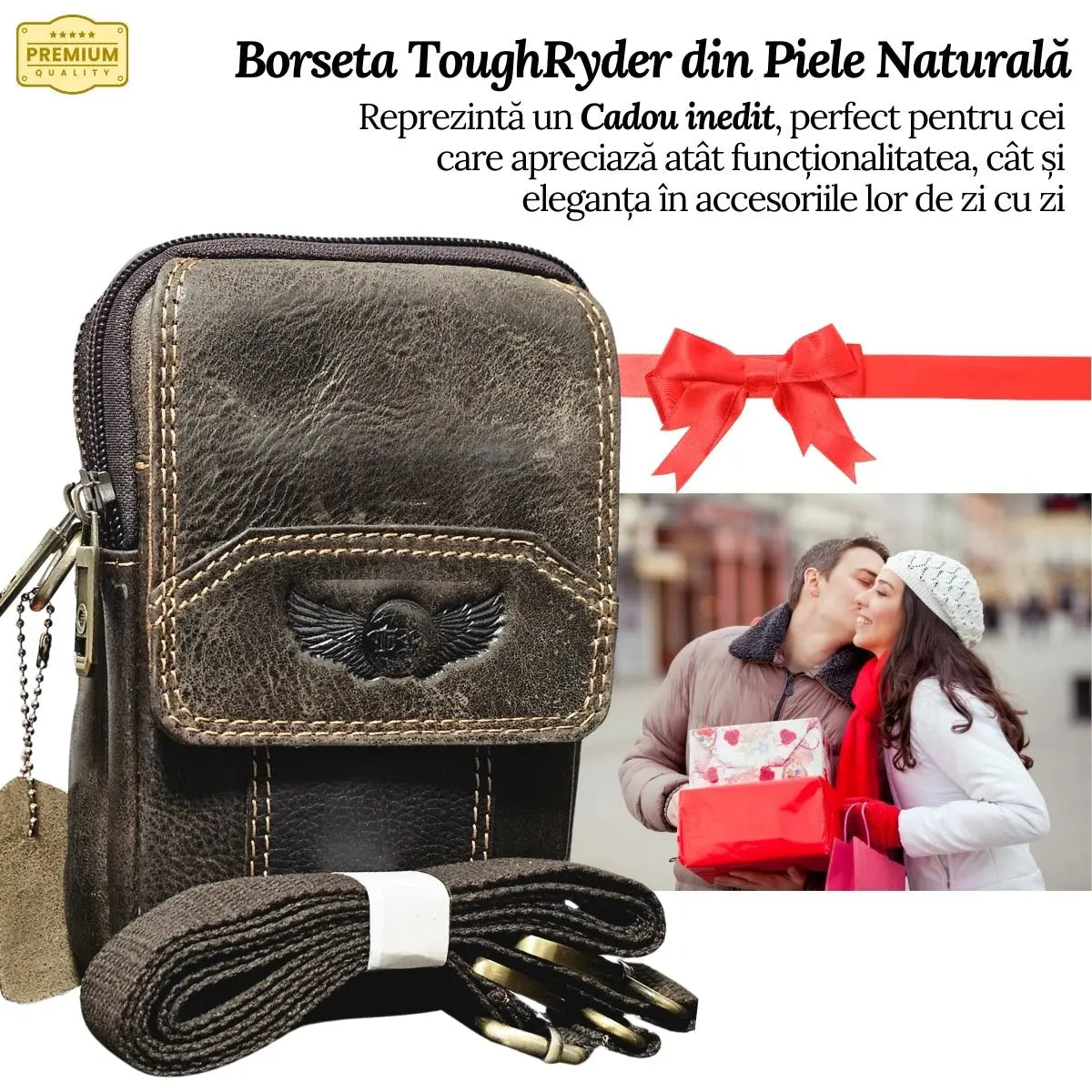 Borseta din Piele Naturala ToughRyder pentru Barbati, Multiple Moduri de Purtare: Curea sau Purtare pe Umar, 12.5x19x6.5 cm, Khaki - Cumpara24