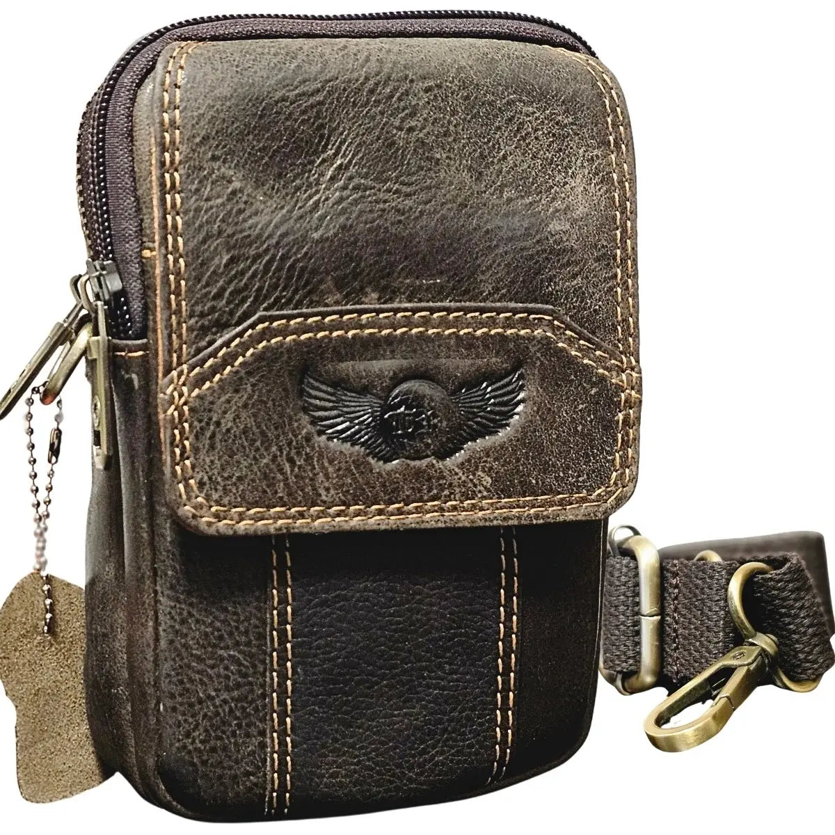 Borseta din Piele Naturala ToughRyder pentru Barbati, Multiple Moduri de Purtare: Curea sau Purtare pe Umar, 12.5x19x6.5 cm, Khaki - Cumpara24