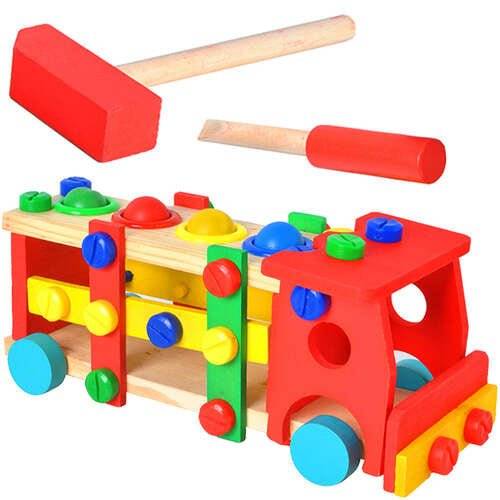 Camion de Lemn cu Suruburi pentru Dezvoltarea Creativitatii si stimularea Imaginatiei + Accesorii - Cumpara24