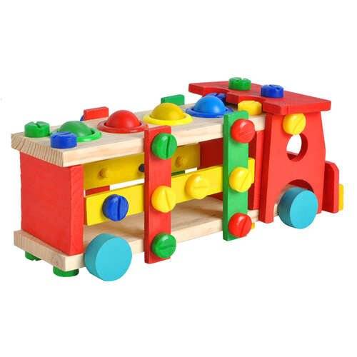 Camion de Lemn cu Suruburi pentru Dezvoltarea Creativitatii si stimularea Imaginatiei + Accesorii - Cumpara24