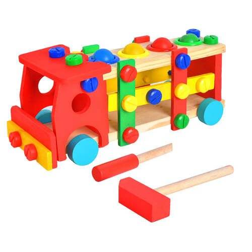 Camion de Lemn cu Suruburi pentru Dezvoltarea Creativitatii si stimularea Imaginatiei + Accesorii - Cumpara24