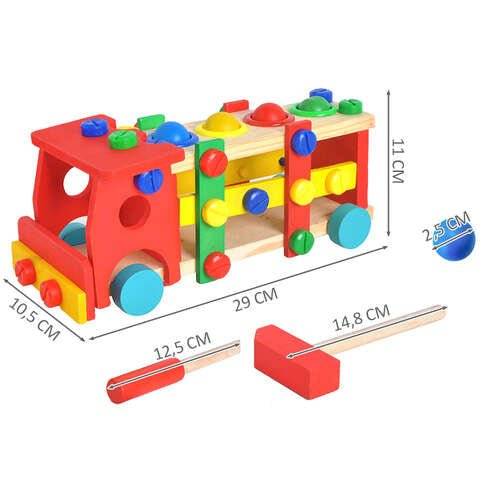 Camion de Lemn cu Suruburi pentru Dezvoltarea Creativitatii si stimularea Imaginatiei + Accesorii - Cumpara24