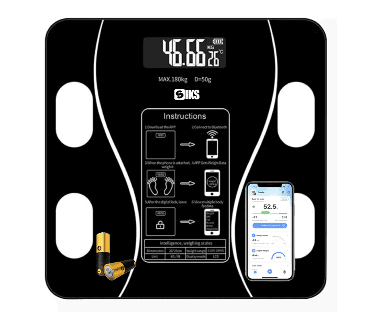 Cantar Profesional Inteligent, Conectivitate Bluetooth, Pentru IMC si Pierderea in Greutate, Negru - Cumpara24