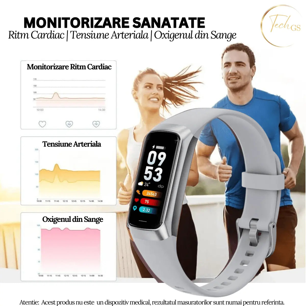 Ceas si Bratara Fitness 2 in 1 TechGS®, Argintiu - Cumpara24