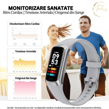 Ceas si Bratara Fitness 2 in 1 TechGS®, Argintiu - Cumpara24