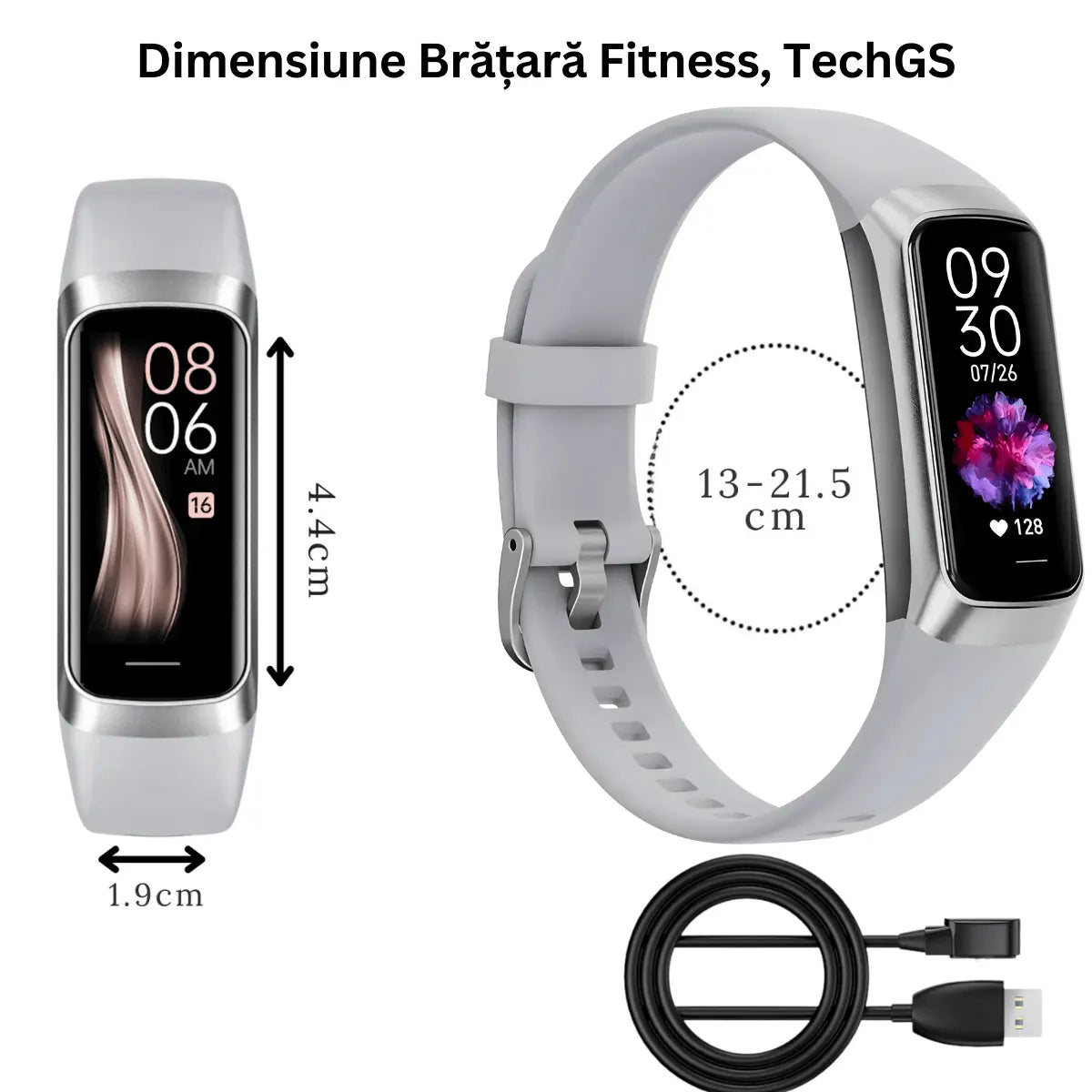 Ceas si Bratara Fitness 2 in 1 TechGS®, Argintiu - Cumpara24