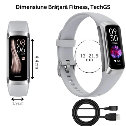 Ceas si Bratara Fitness 2 in 1 TechGS®, Argintiu - Cumpara24