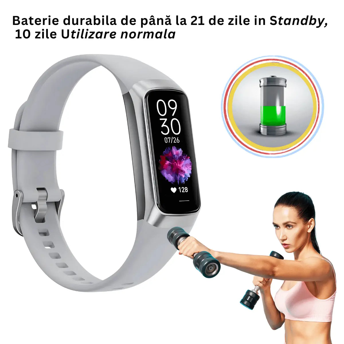 Ceas si Bratara Fitness 2 in 1 TechGS®, Argintiu - Cumpara24