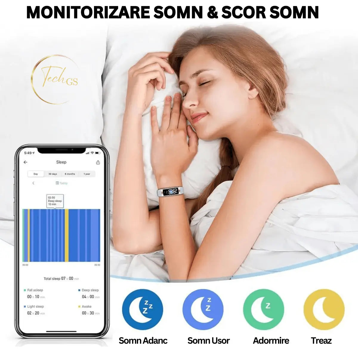 Ceas si Bratara Fitness 2 in 1 TechGS®, Argintiu - Cumpara24