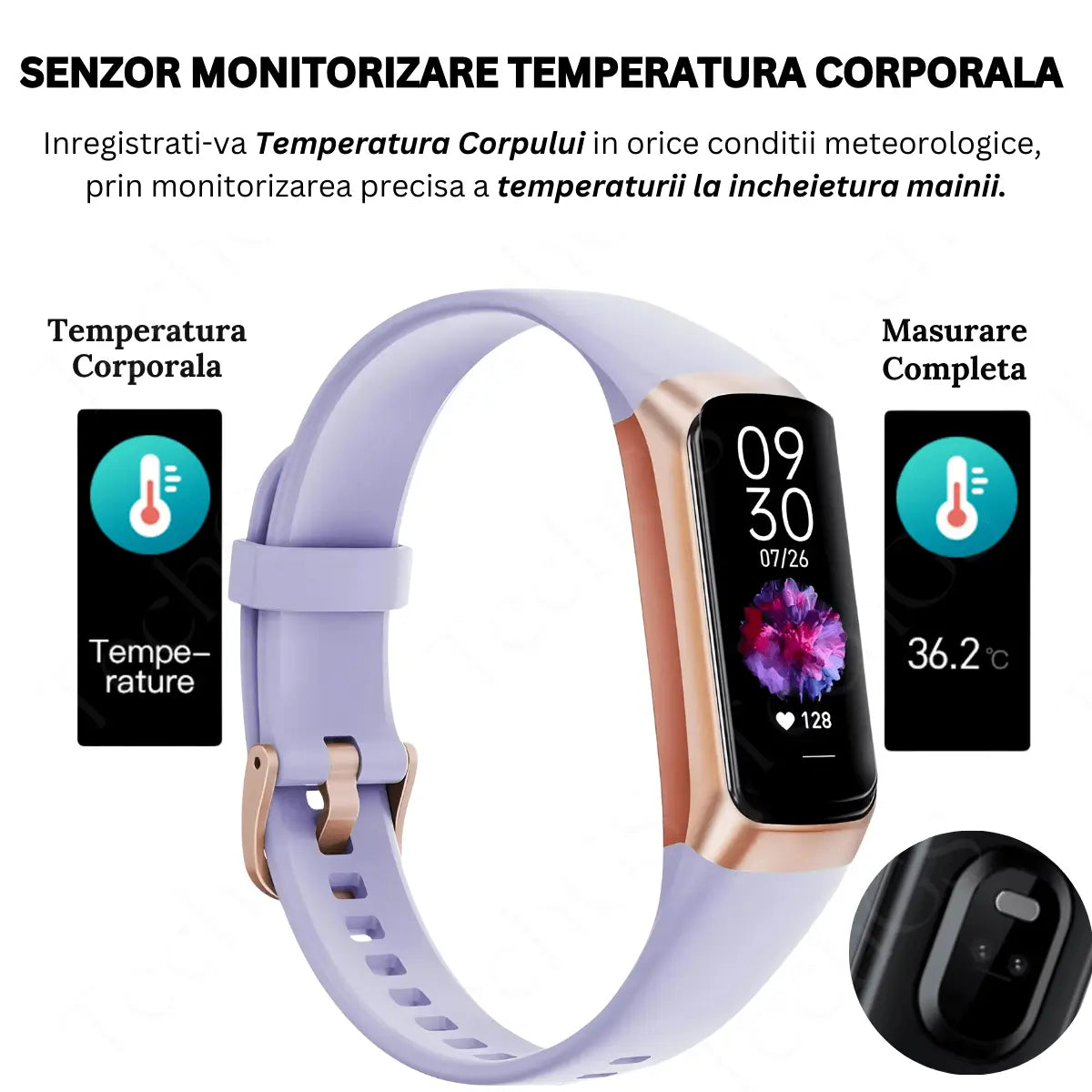 Ceas si Bratara Fitness 2 in 1 TechGS®, Lila - Cumpara24
