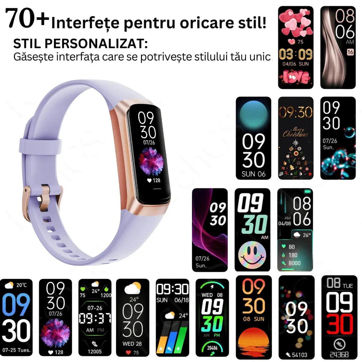 Ceas si Bratara Fitness 2 in 1 TechGS®, Lila - Cumpara24