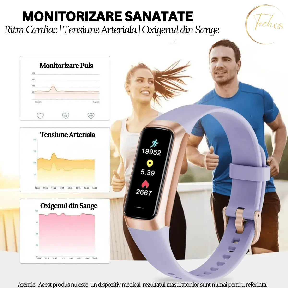 Ceas si Bratara Fitness 2 in 1 TechGS®, Lila - Cumpara24
