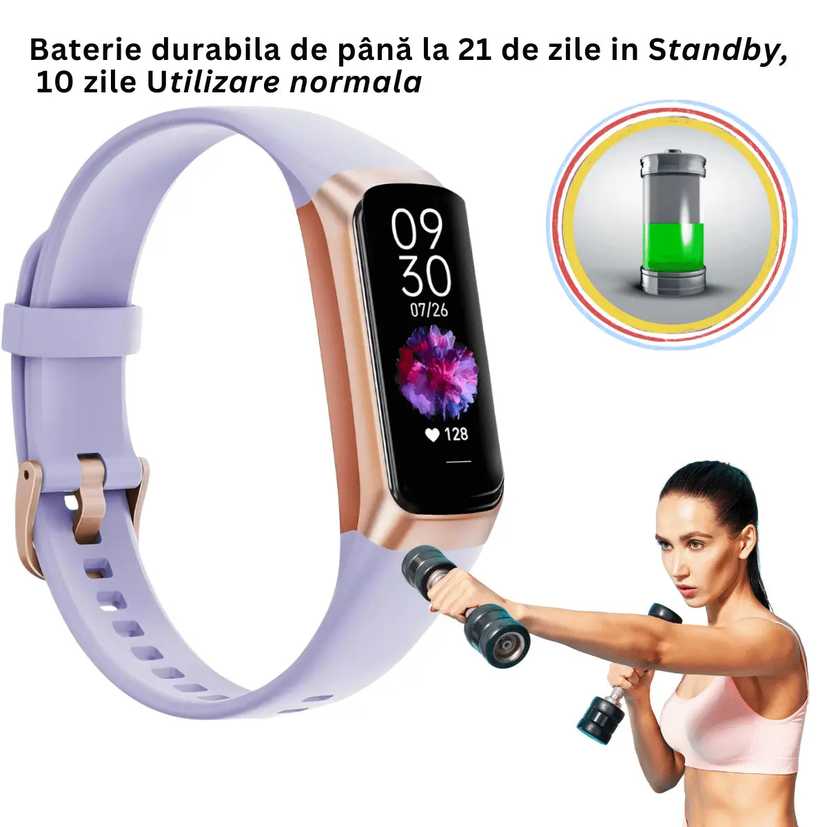 Ceas si Bratara Fitness 2 in 1 TechGS®, Lila - Cumpara24