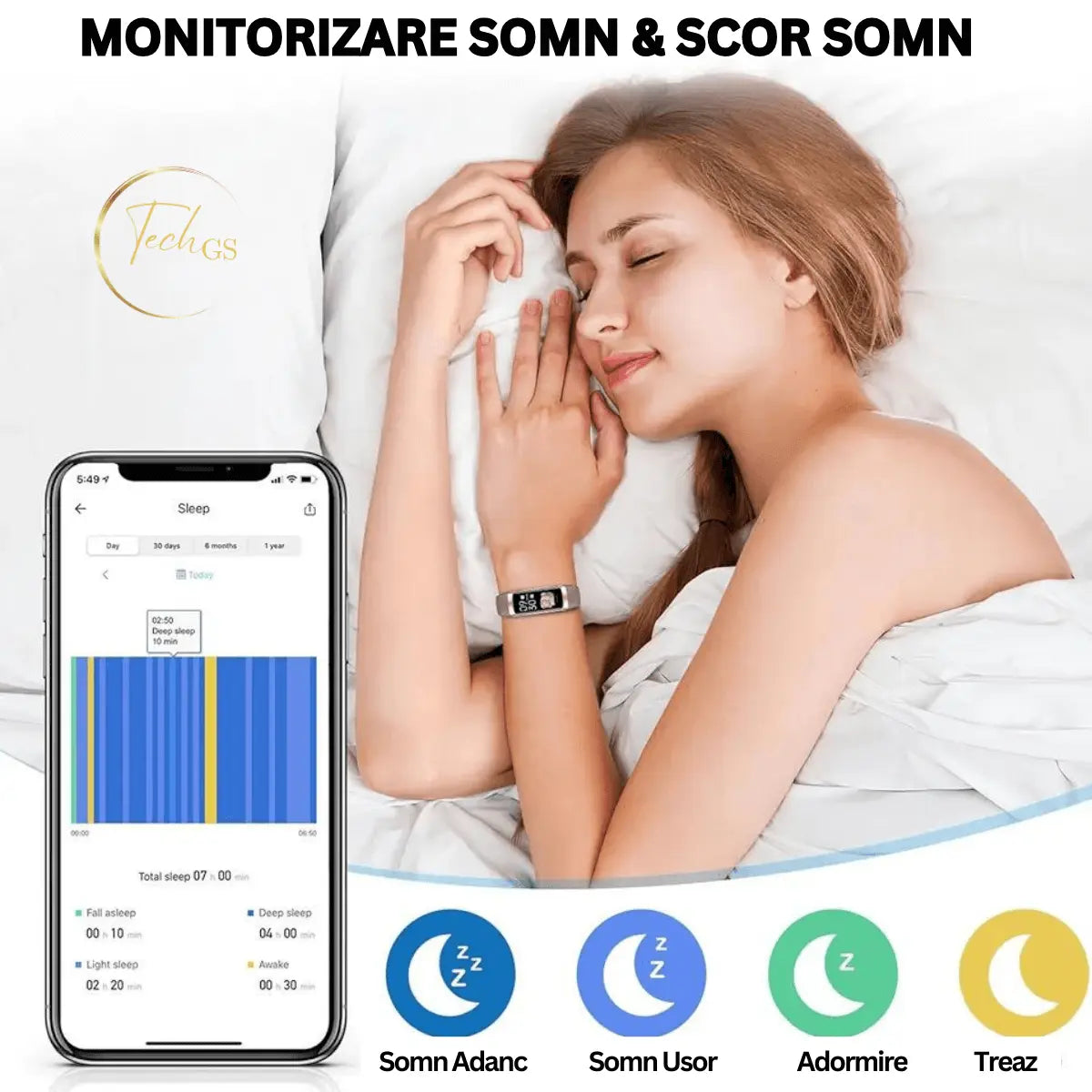 Ceas si Bratara Fitness 2 in 1 TechGS®, Lila - Cumpara24