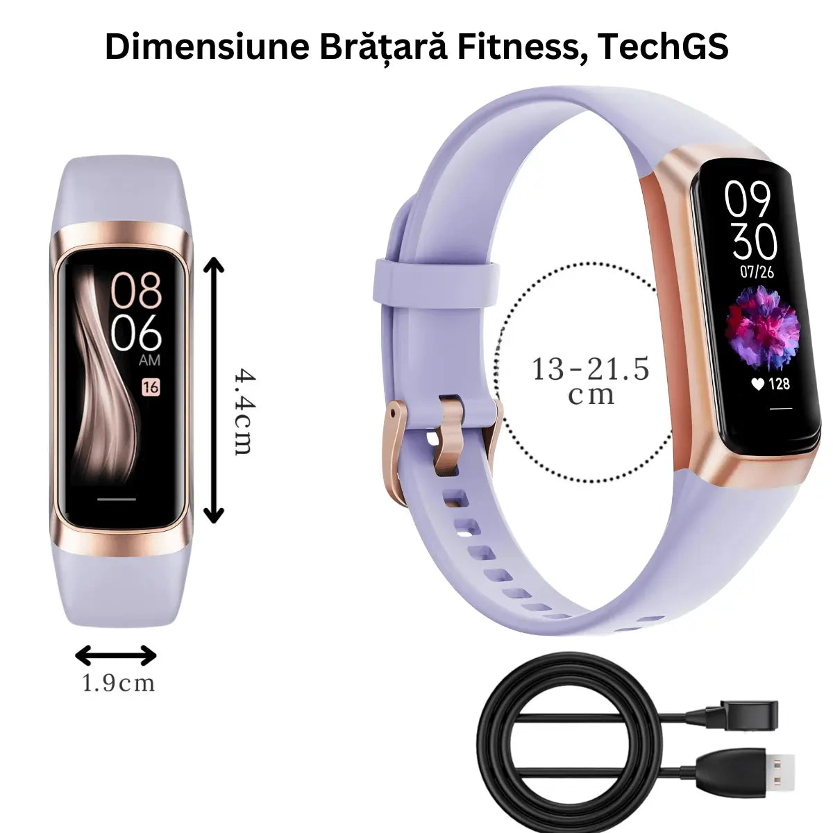 Ceas si Bratara Fitness 2 in 1 TechGS®, Lila - Cumpara24