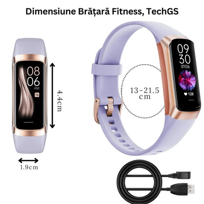 Ceas si Bratara Fitness 2 in 1 TechGS®, Lila - Cumpara24